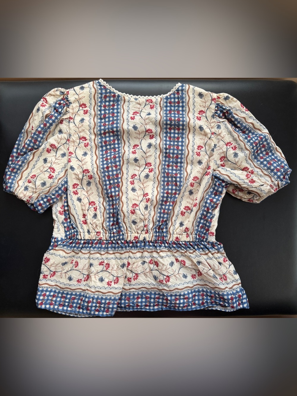 Abercrombie & Fitch Blue and Cream Floral Peplum Blouse - Picture 2 of 3